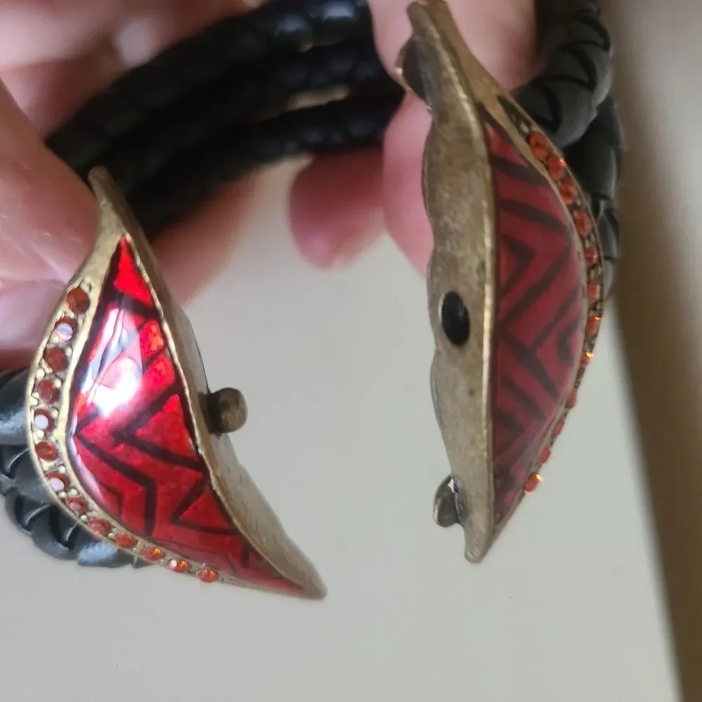 bohemian-style cuff braided bracelet with enamel centerpiece
